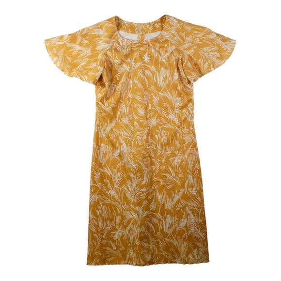 70s vitnage mustard wheat print flutter sleeve shift dress - Picture 1 of 5